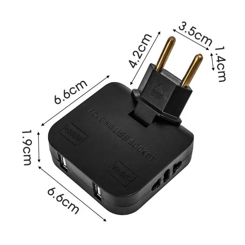 Bộ chuyển đổi ổ cắm phích cắm, Có Thể Xoay 180 độ, phích cắm EU, 4 cổng, Bộ Chuyển Đổi du lịch Mỹ sang EU, với 2 cổng USB, Ổ cắm điện, Ổ cắm AC 6