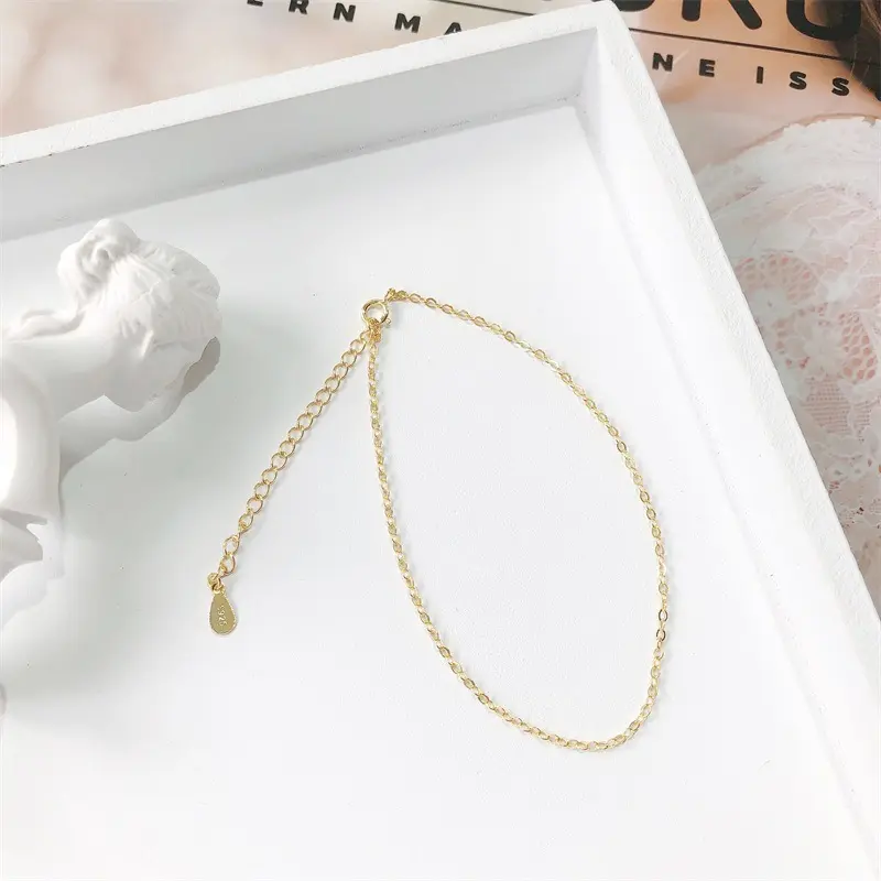 PSY Korean Style Sweet Shiny Ankle Chain S925 Sterling Silver Personality Fashion O-shaped Chain Anklet Gift for Women