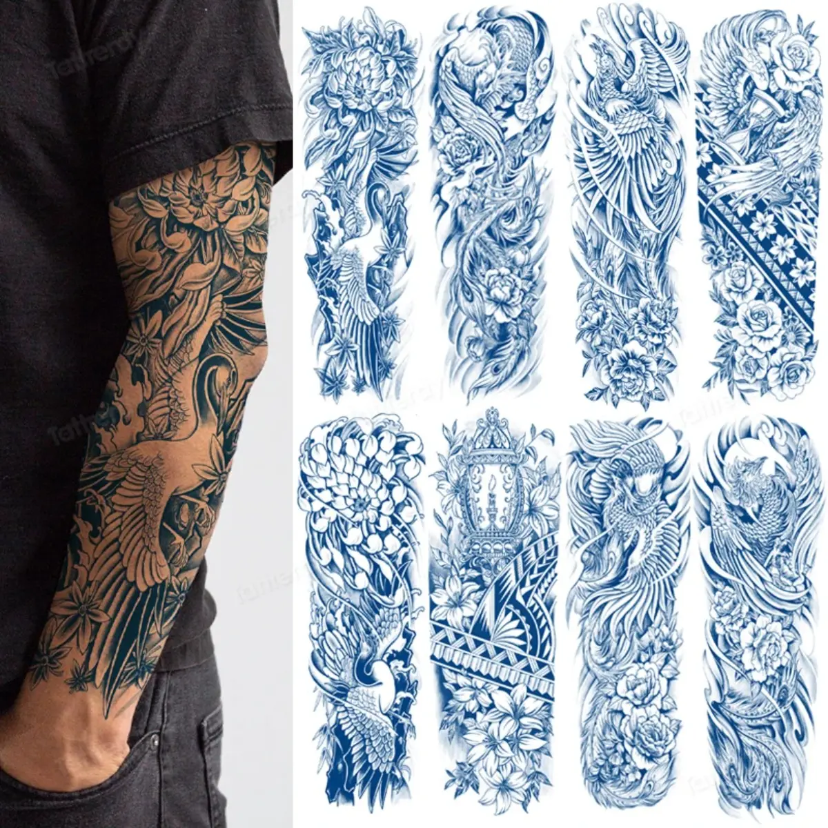 Juice Tattoo Natural Ink Long Lasting 2 Weeks Semi-permanent Water Transfer Tattoo Stickers Large Size Arm Sleeve Tattoo Men Boy Waterproof Pigment