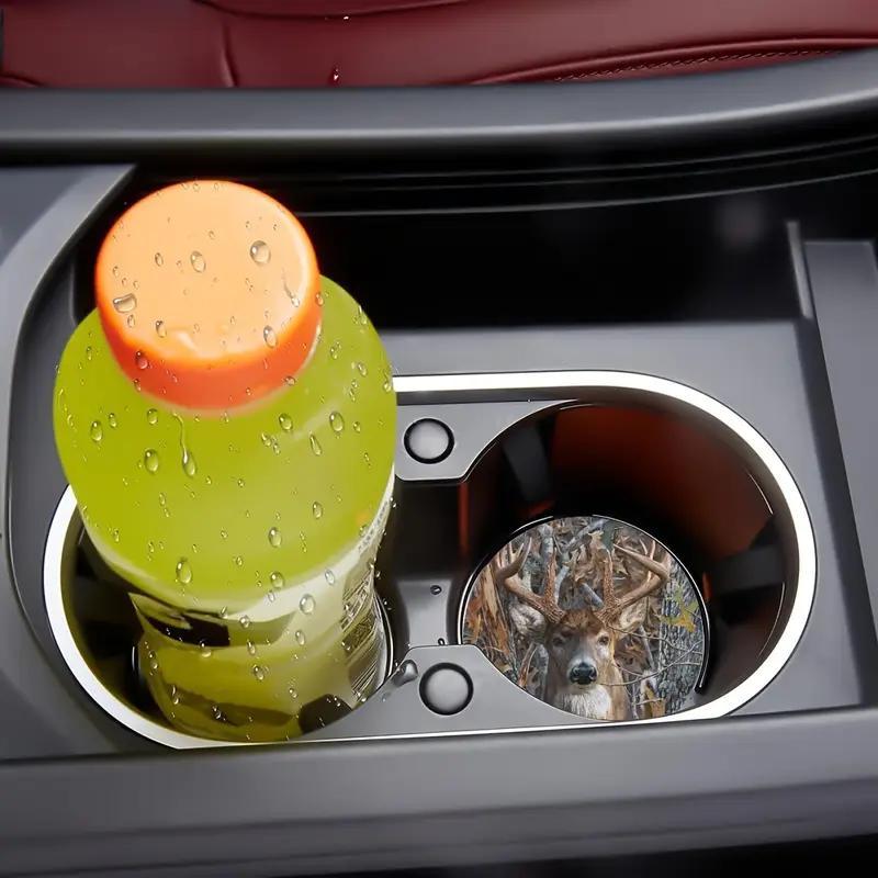 Car Coaster, Deer Pattern Round Anti-slip Car Cup Holder Pad, Car Interior Decoration Accessories for Women & Men 4