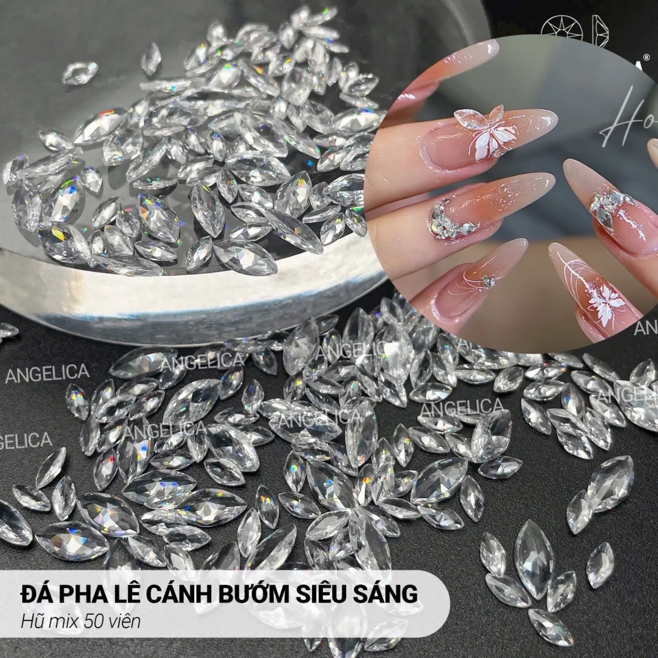 Đá pha lê chuyên Design cánh bướm siêu đẹp 50 viên