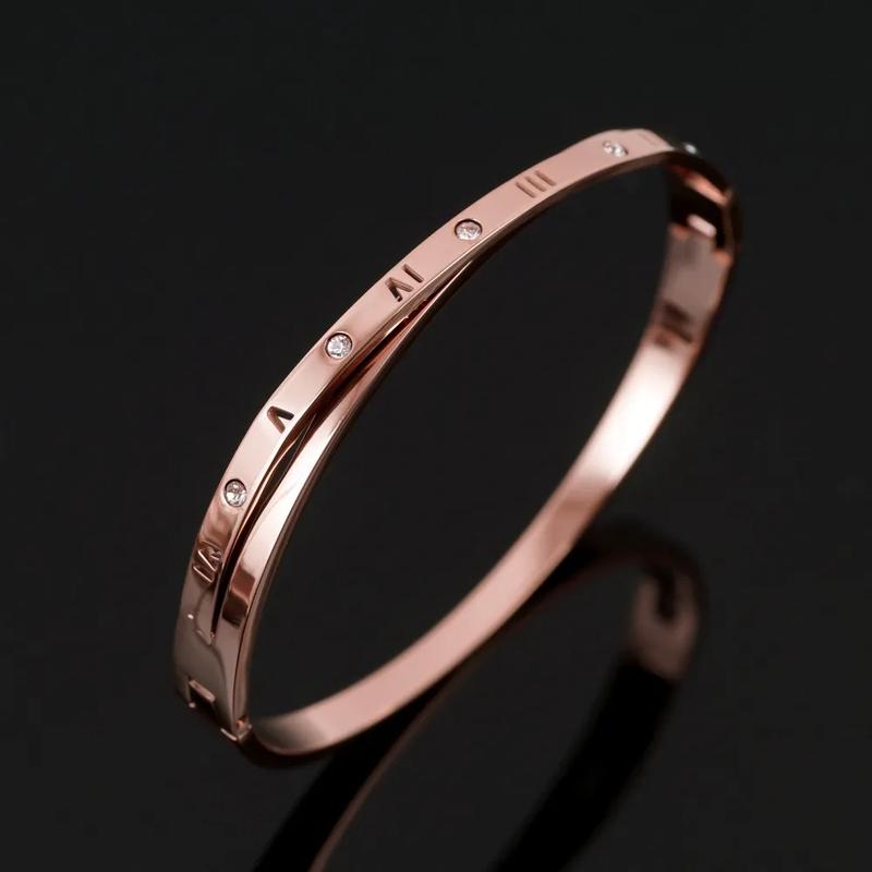 Product Introduction of Yuki's Fashion Roman Numerals Design Bangles Bracelets Cross Crystal Stainless Steel Bracelet For Women Men Luxury Jewelry Gifts 8