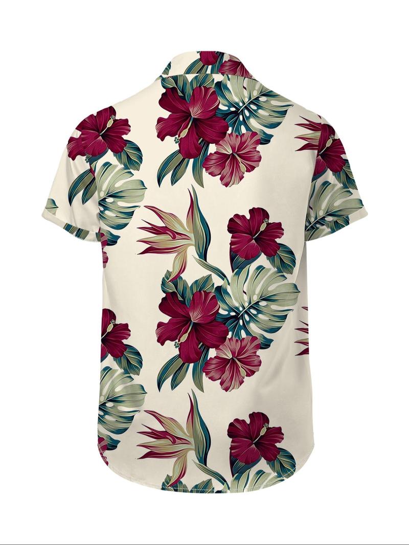 Product Introduction of Men's Floral Print Button Front Shirt, Regular Fit Casual Short Sleeve Pocket Collar Top for Summer, Fashion Men's Clothes for Beach Vacation 11