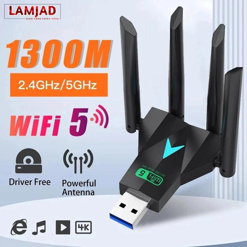 USB thu sóng wifi 1300mbps 4râu nâng WiFi lên 5G cho máy tính pc laptop tần số 2.4G / 5suitable for Windows XP/Windows