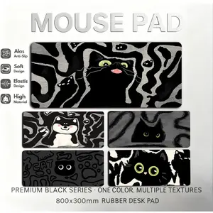 Mouse Pad Besar Anti-Slip Desk Mat Line Art Cat Anime E-Sports Gaming MousePad Aesthetic XL 80x30cm Premium Black Series One Color Multiple Textures