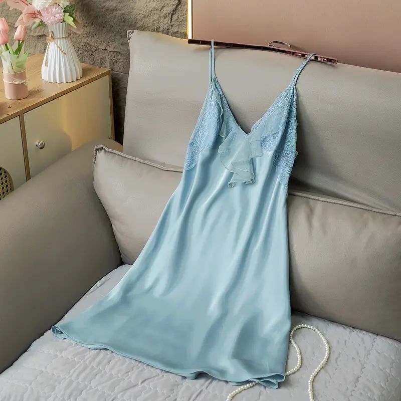 Đầm ngủ Hai dây phối ren bèo quyến rũ 5