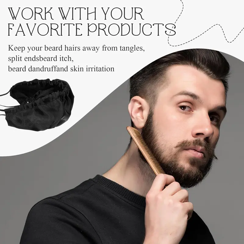 Men's Beard Bonnet for Sleeping, 3 Counts/set Adjustable Beard Caps Covers, Satin Night Beard Guard Mask, Men's Care 3