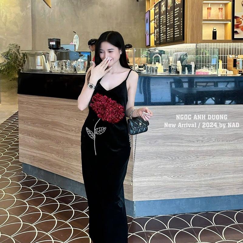 Váy nhung hai dây thêu hoa ngực sang lắm luôn Nữ 3