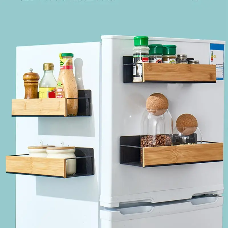 Magnetic Fridge Side Storage Rack, Wooden Board Kitchen Storage Rack, Kitchen Refrigerator Side Storage Rack, Home Organizer for Kitchen