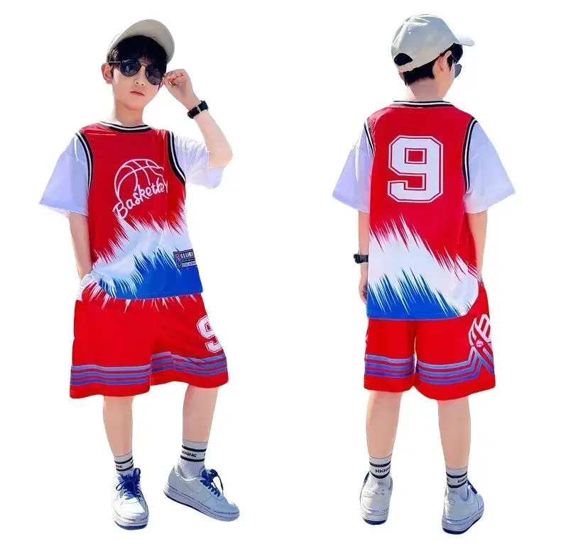 Bộ quần áo trẻ em thông hơi dành cho bé trai 15-45kg mẫu BÓNG RỔ 9. Chất liệu thoáng mát. HE16 Sport Kids