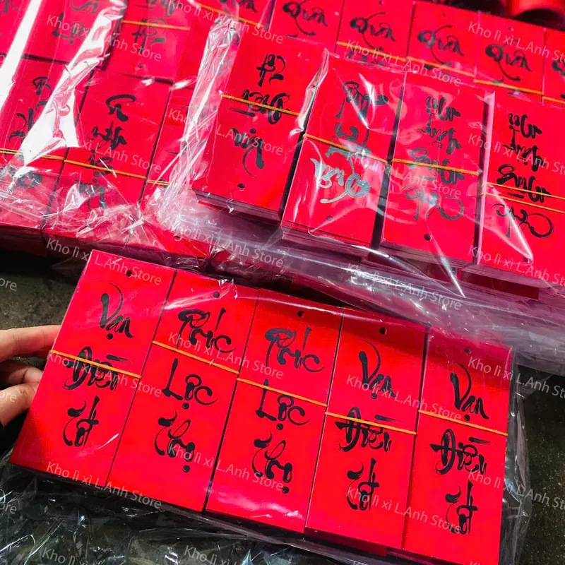 10-100 tag đỏ chữ thư pháp mix chữ ngẫu nhiên,nhiều size treo trang trí tết 2025 5