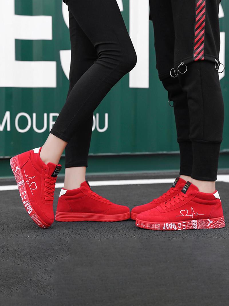 Product Introduction of Women's Heartbeat Pattern Lace Up High Top Skate Shoes, Casual Comfortable Sports Shoes for Daily Wear, Female All-match Round Toe Shoes for Daily Wear 7