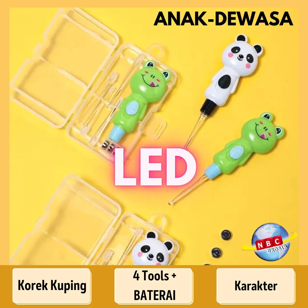 Pembersih Telinga Korek Kuping Bayi Anak Dewasa LED 4 Tools