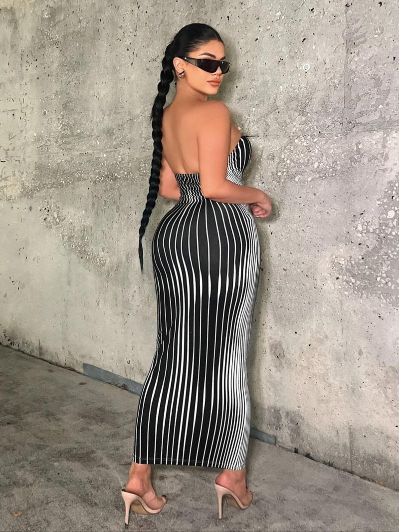 Product Introduction of Women's All Over Print Tube Bodycon Dress, Elegant Fashion Casual Sleeveless Long Dress for Daily Outdoor Wear, Women Dress for All Seasons Valentine's Day, gift 2