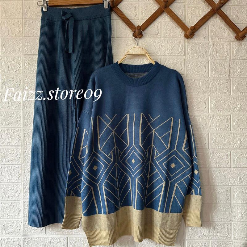 Product Introduction of Oneset Sweater Rajut Raize Setelan Celana Kulot Wanita / Atasan Rajut Import Fit Panjang Baju Dewasa 1