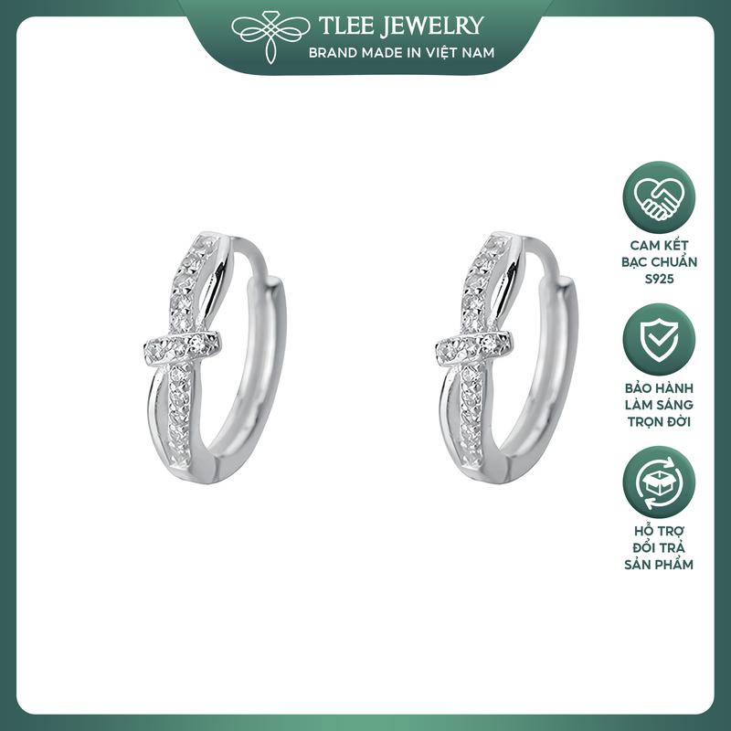  Khuyên tai bạc nữ TLEE tròn nơ thắt đính đá nữ tính TLEE JEWELRY B0391 