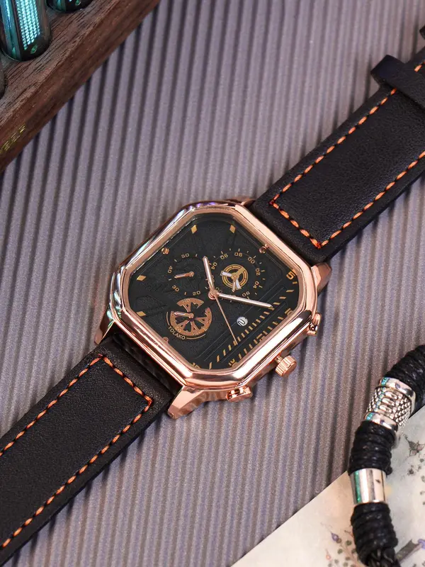 Men's Business Fashion Round Dial Analog Quartz Watch, Fashion Watch for Party, Daily Clothing Decor, Trendy All-match & Exquisite Watch for Birthday Gift with Box 0