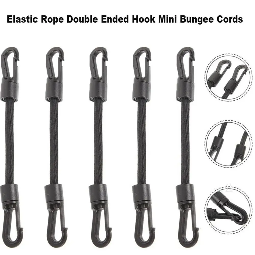 upkup High Quality Double Ended Hook Strapping Small Elastic Rope 10cm Rope Black Camping Pom Rope Mini Portable Mini Bungee Cords Elastic Band Outdoor Supply
