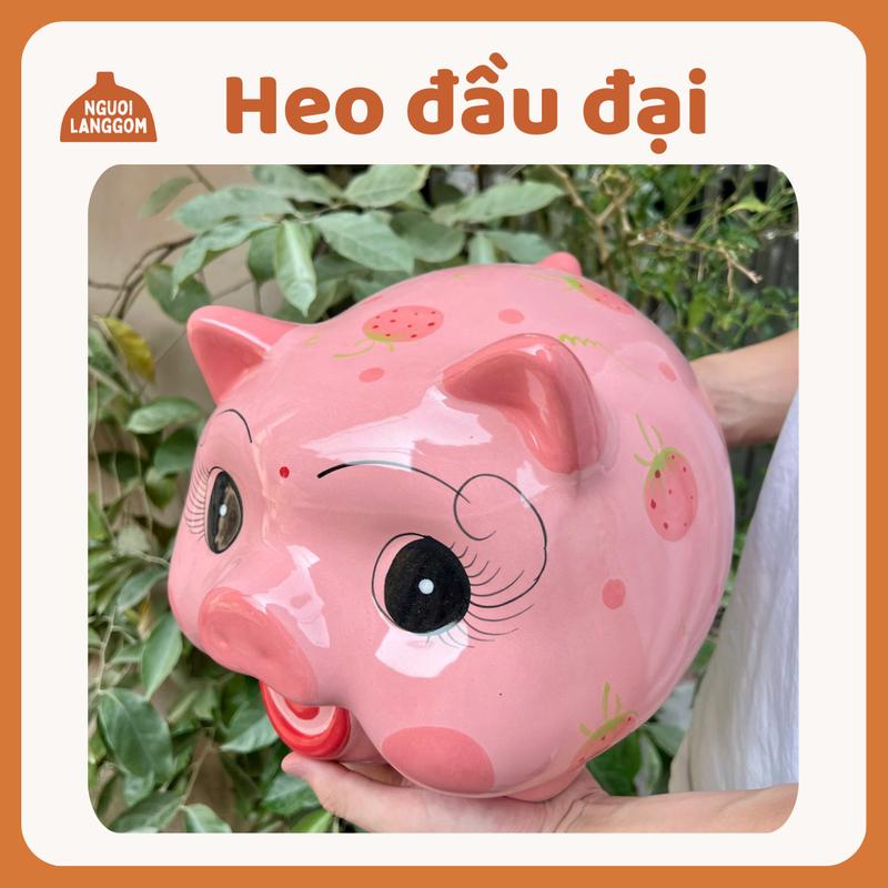 Lợn đất heo đất ống hoe tiết kiệm decor - Heo đầu đại -  Bát Tràng