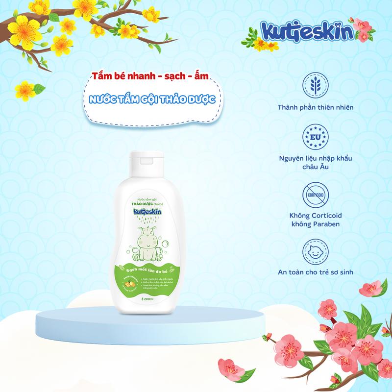 Nước tắm gội thảo dược cho bé Kutieskin với Nano Curcumin và 12 loại dược liệu chuẩn hóa