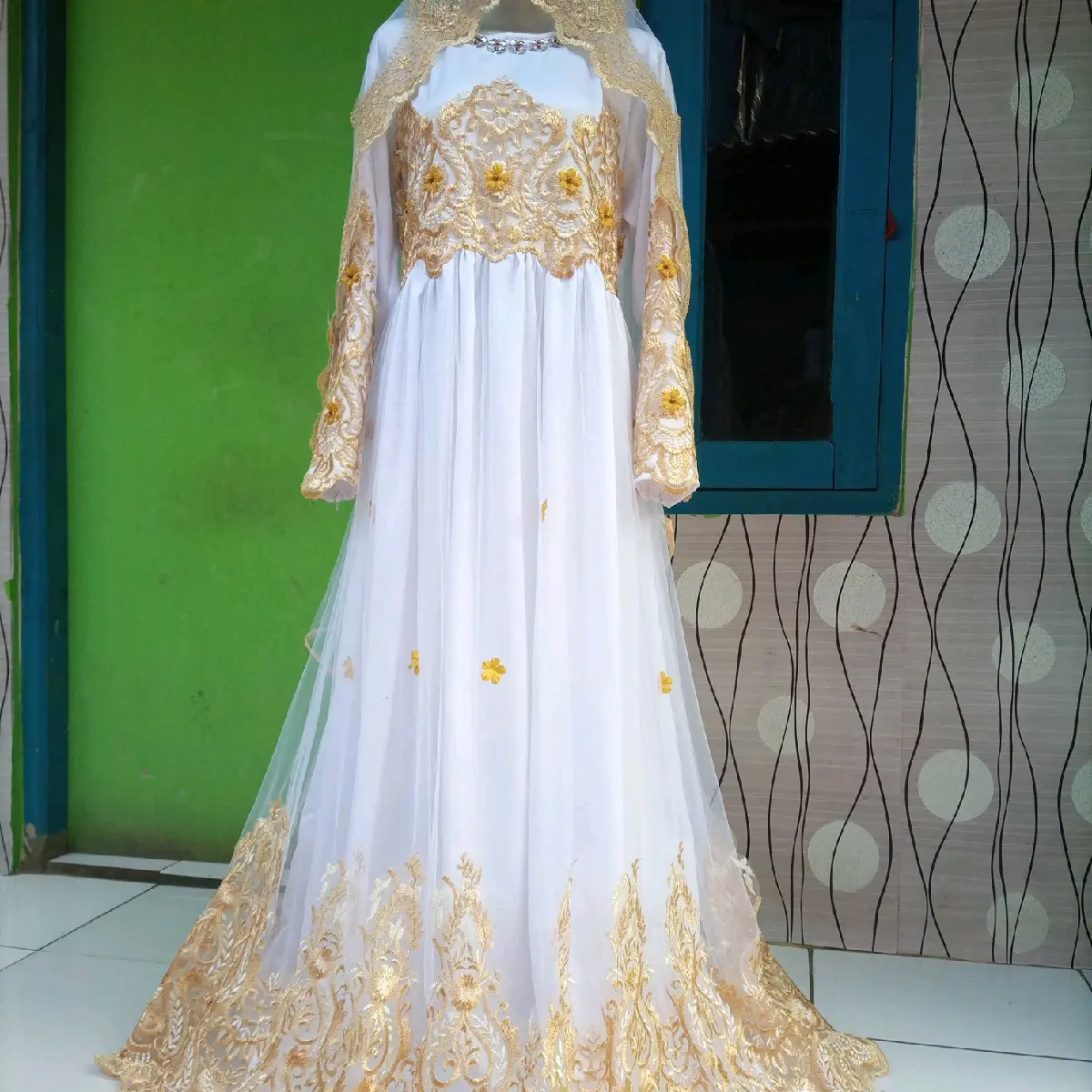 Gaun Pengantin Akad syar'i resepsi bisa request ukuran jumbo kecil small atau costum Gratis mahkota dan cadar Dress