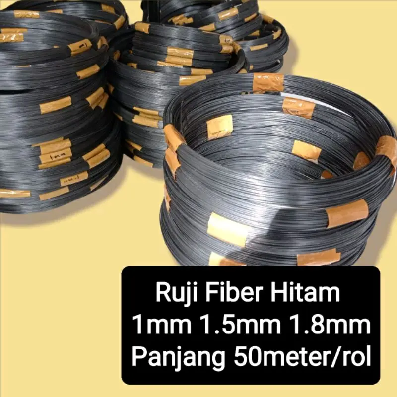 Jeruji fiber hitam 50 meter ukuran 1mm 1.3mm 1,5mm 1,8mm 0
