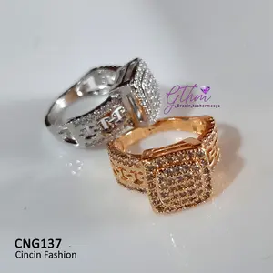 Cincin Wanita CNG137 Kotak Mewah Elegan Gold & Silver Perhiasan Fashion Import Kualitas Premium Cocok untuk Pesta dan Sehari-hari Ukuran 5-9 RealPict