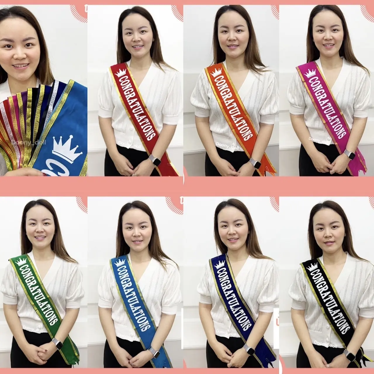 มี 18สีสายสะพายปัจฉิม ขนาดใหญ่ เด่น งานแพง สายสะพายรับปริญญา สายสะพายCongratulations มีทั้งแบบมีขอบและไม่มีขอบ