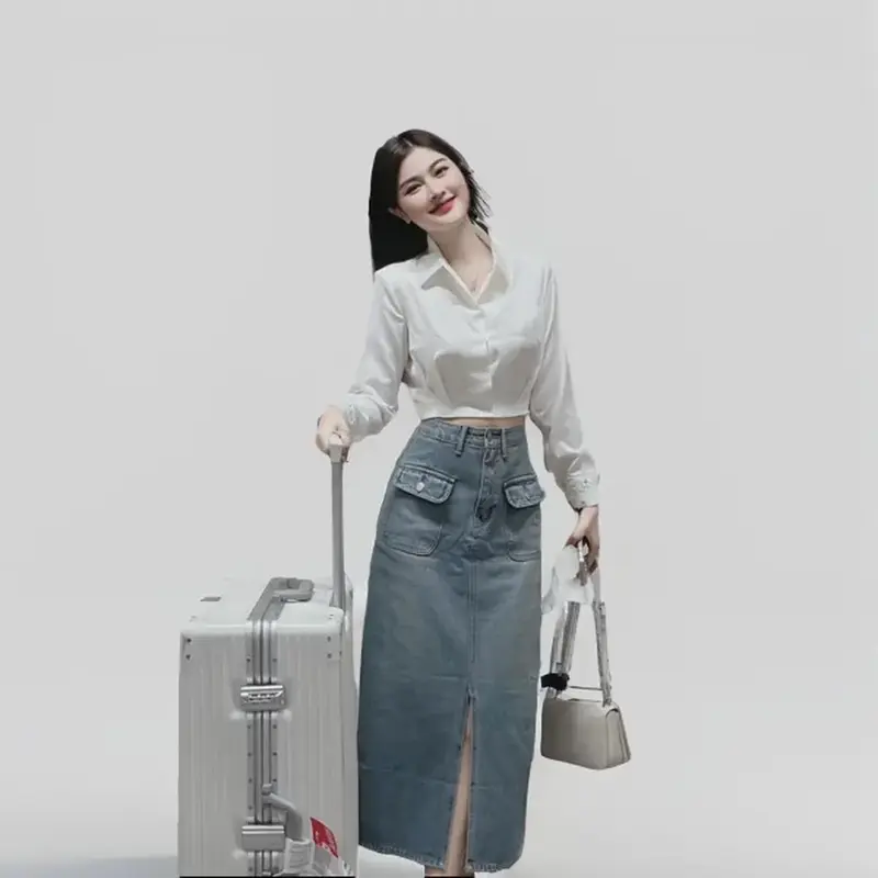áo sơ mi croptop xếp ly eo tay dài sang trọng Trơn Nữ Women Trắng Shirt áo tơsen # áo cắt màu đen thường 4