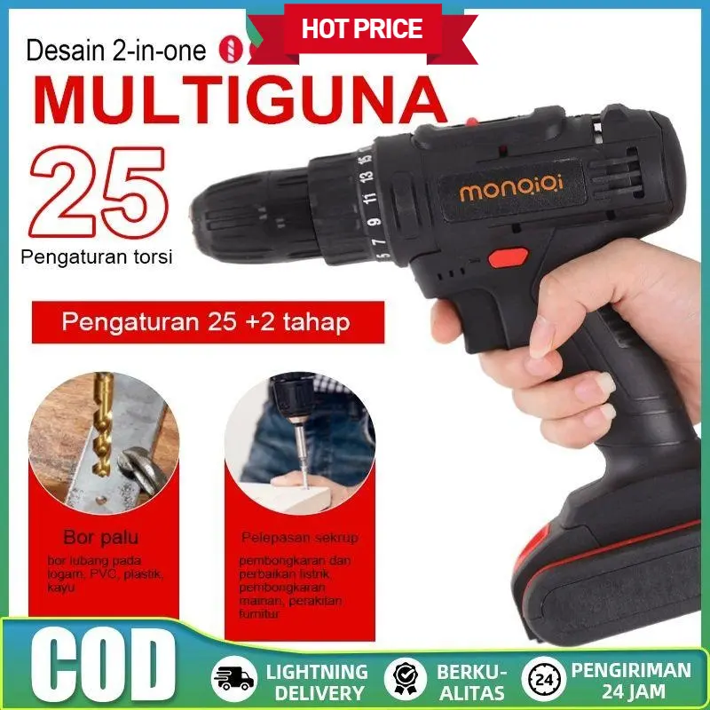 [Penjualan diskonBor] Listrik 1 Set Lengkap 36VF Reversible/  Modern Tanpa Kabel Cordless Real 36VF/ Baterai Charger Cas Electric Drill Cordless 36VF/ Bor Tangan Listrik Murah Multifungsi