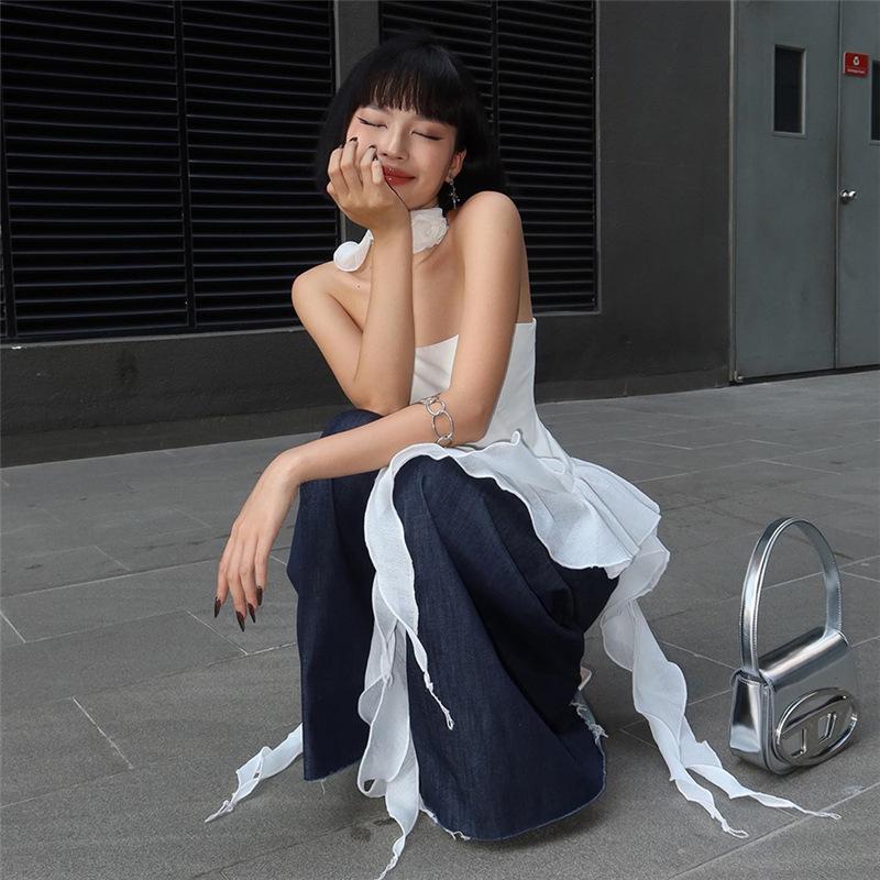 Áo Vest Một Vai, Thời Trang, Mỏng Vừa Vặn, Không Dây Tua Rua, 28845, Hàng Mới Về 8