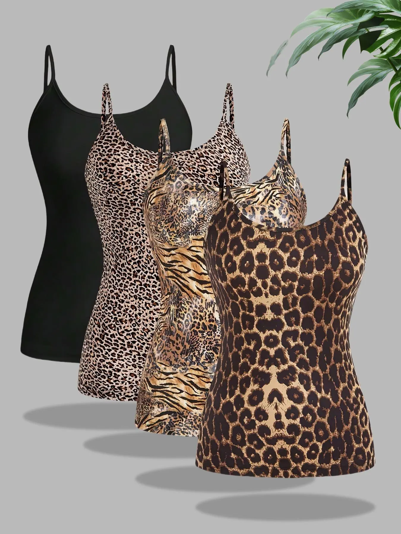 Women's Plain & Leopard & Zebra Stripe Print Spaghetti Strap Cami Top, Casual Sexy Top for Daily Wear, Ladies Clothes for Spring