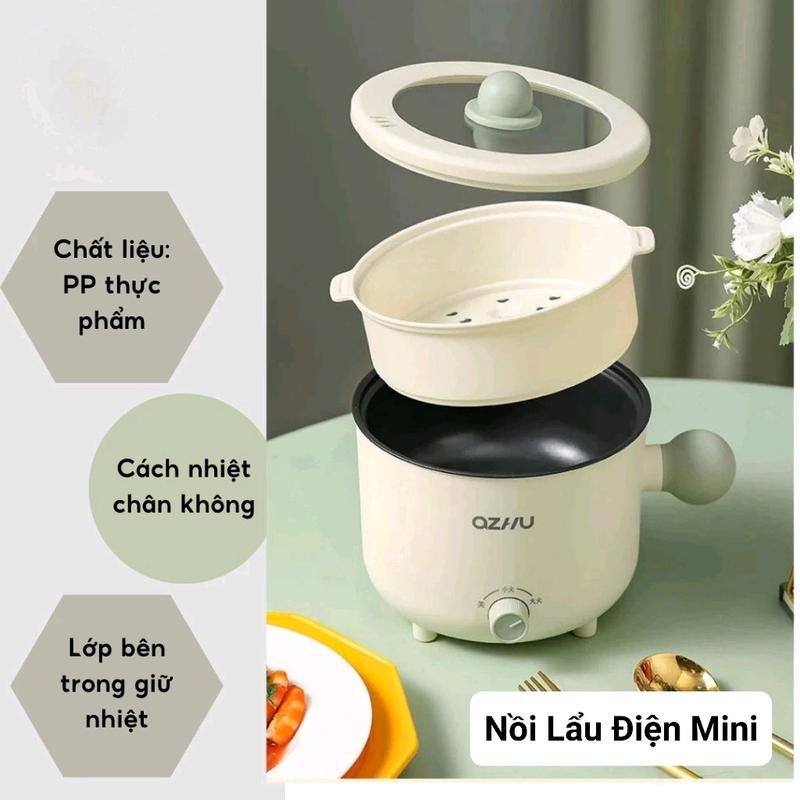 Nồi Lẩu Điện Mini Nấu Mì 2 Tầng Kèm Giá Hấp Đa Năng Nướng Luộc Chiên Chống Dính Vân Đá Tiện Lợi Ca Nấu Mì Mẫu Mới