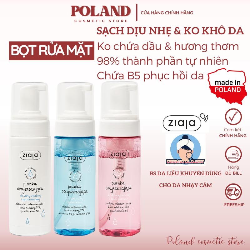 Sữa rửa mặt tạo bọt Ziaja Pianka dành cho da nhạy cảm làm sạch dịu nhẹ với thành phần tự nhiên giúp phục hồi da 150ml