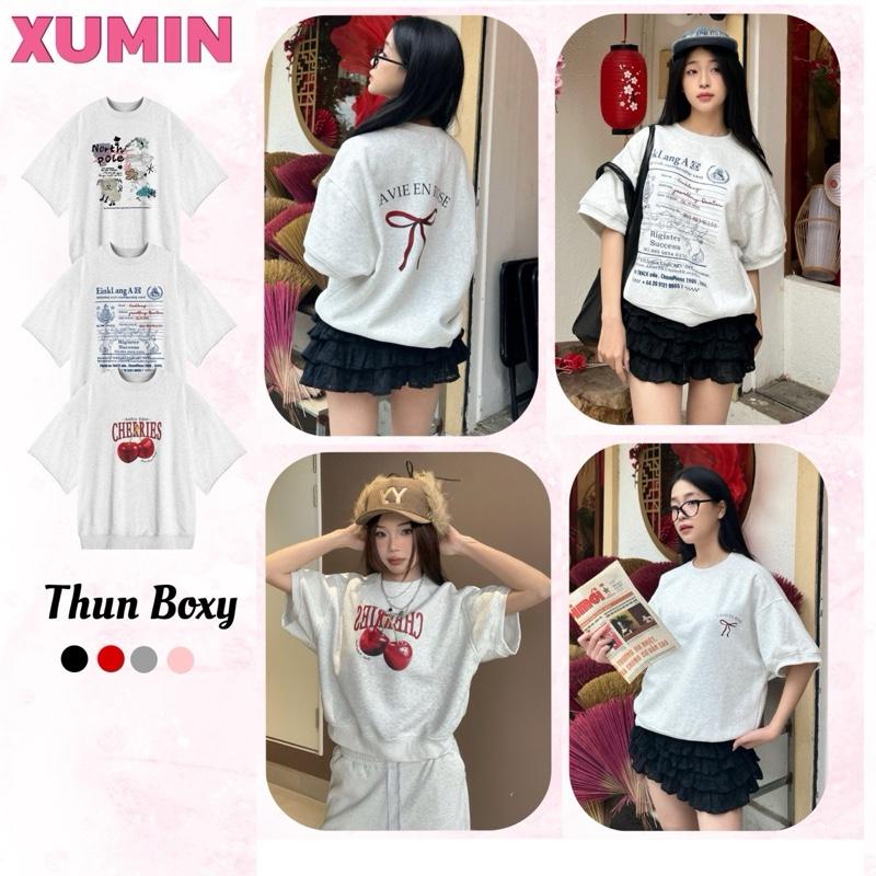 BST 2026 Áo Thun Dáng Xuông Boxy Trendy Xu Min Min - Chất Nỉ Hai Da Umi Hàn Phong Cách Hàn Quốc In Hình Đa Dạng