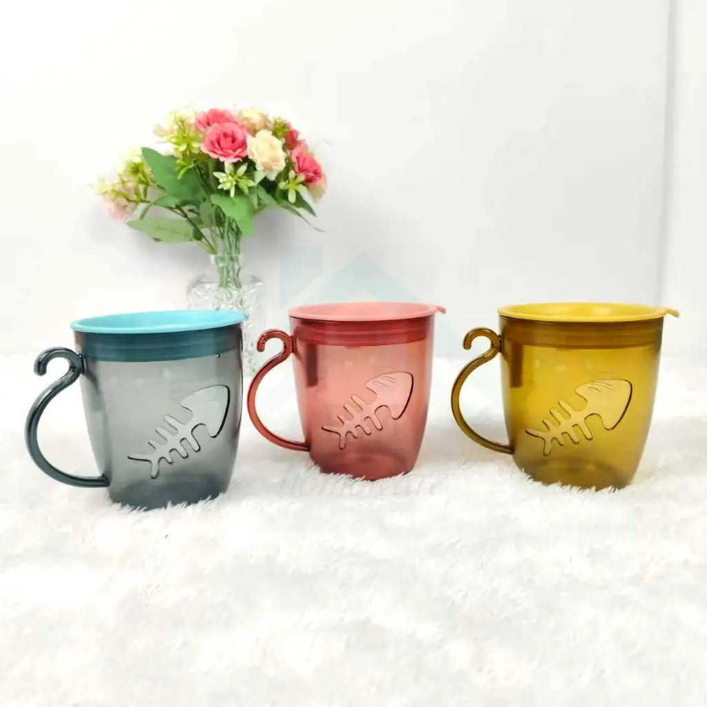 Gelas Kumur Motif Kucing & Tulang Ikan / Mouthwash Cup Transparan Motif Kucing
