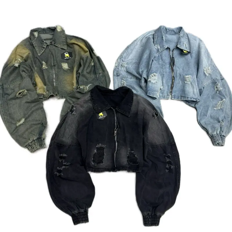 K2 _ Áo khoác jean khoá kéo tay DƠI bo chun sịn sò _ SAO SA STORE
