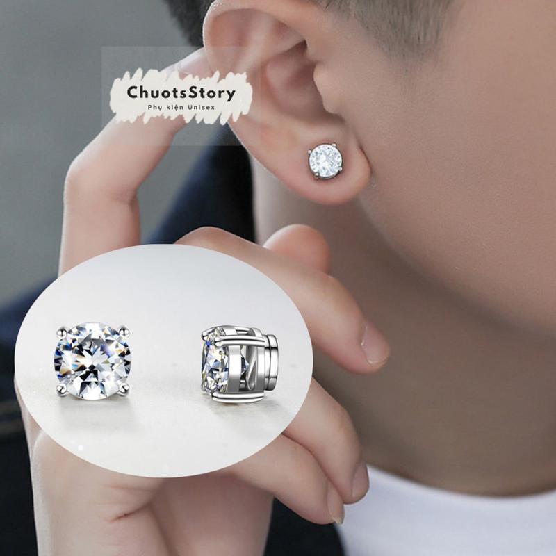 Khuyên tai nam châm không gỉ đính đá trơn, bông tai titan nam không cần bấm lỗ unisex cá tính - KT122 - ChuotsStory