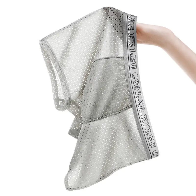 Men's Underwear Men's Ice Silk Mesh See through Breathable Boxer Shorts Modal Four-Corner Summer Mesh
