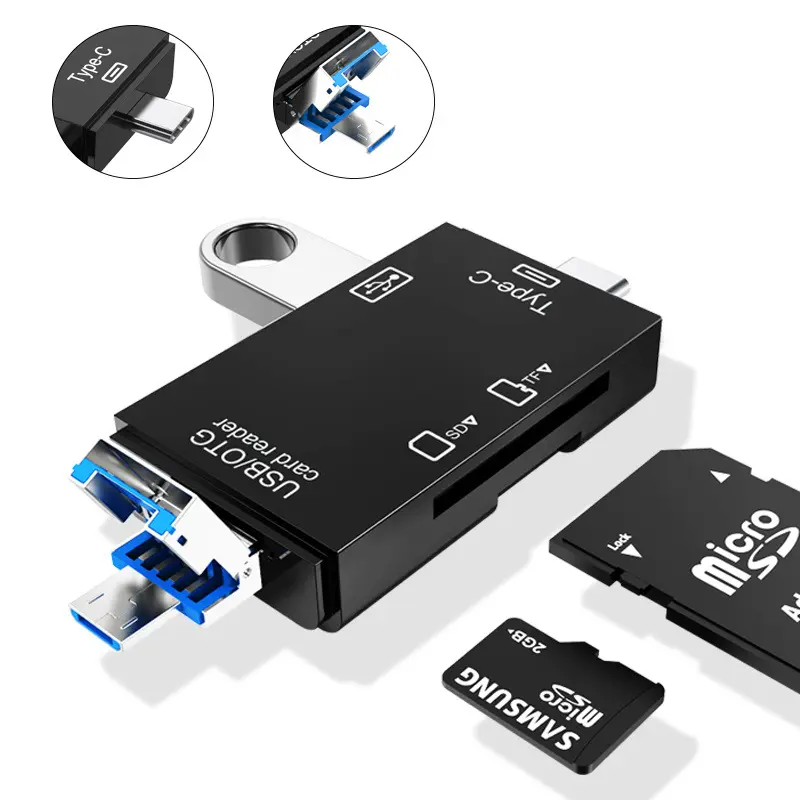 Pembaca Kad USB3.0, Jenis-C, untuk Telefon Bimbit Android dan Komputer, Pelbagai Fungsi, Serasi dengan Otg2.0, Menyokong Cakera Kilat SD / TF dan USB