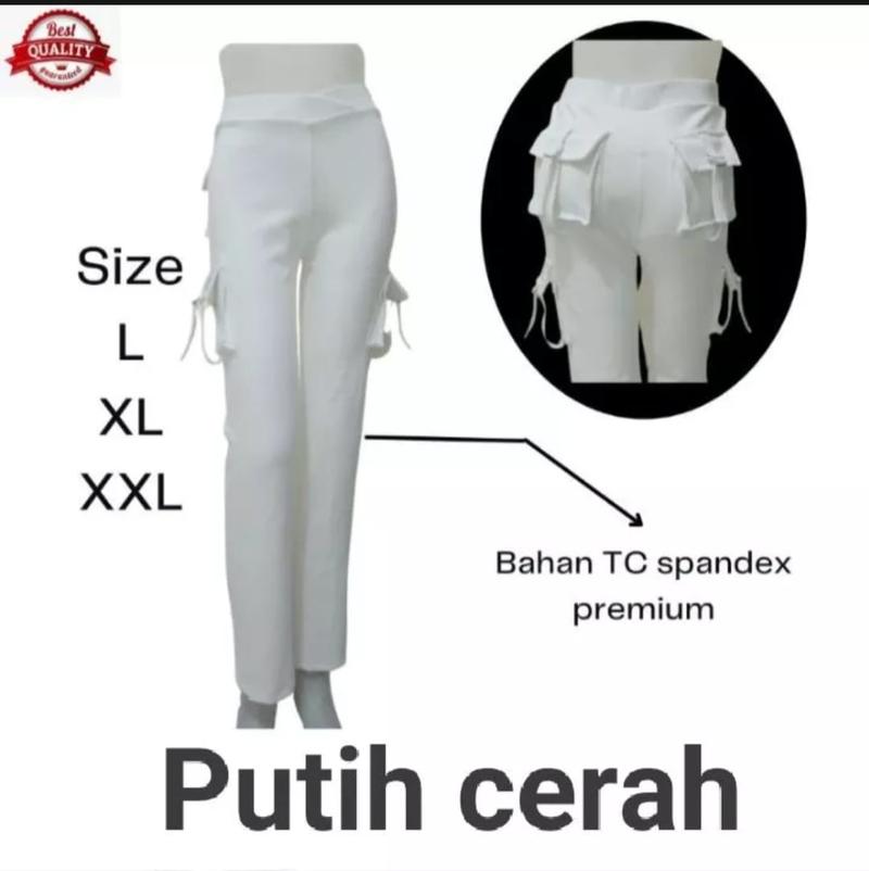 Product Introduction of Celana Olaraga Panjang Kargo Putih Kantong 4 Yovis Sport/Celana Senam Pdl Wanita Trendy Dan Terlaris olahraga sport 0