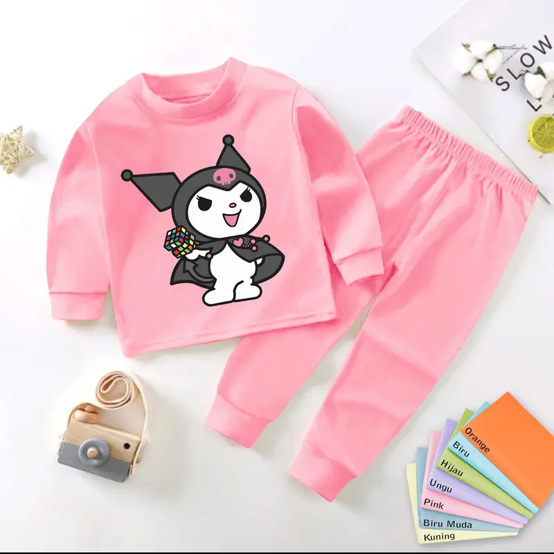 4Pasang Baju Tidur Anak Perempuan Bayi dan Balita Usia 0-4 Tahun Piyama Panjang Cinnamoroll Kuromi 2