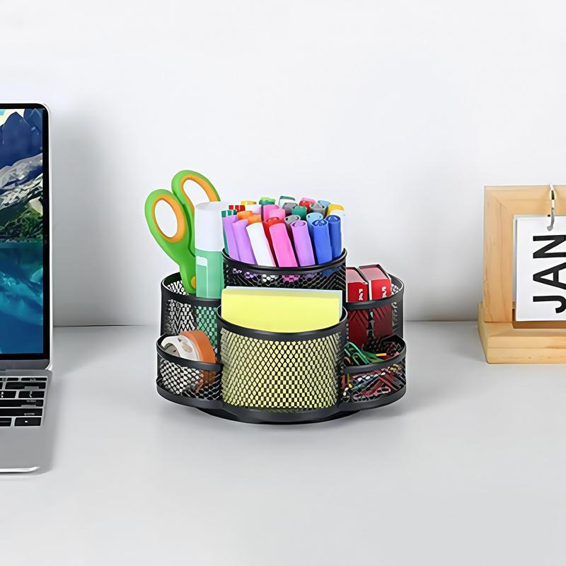 Product Introduction of 360 Degree Rotating Desk Organizer, 1 Count Dual-purpose Pencil Pen Holder, Rotating Desk Pen Organizer with 7 Slots, Art Supplies, Pencil Cup for Office, School, Home 4