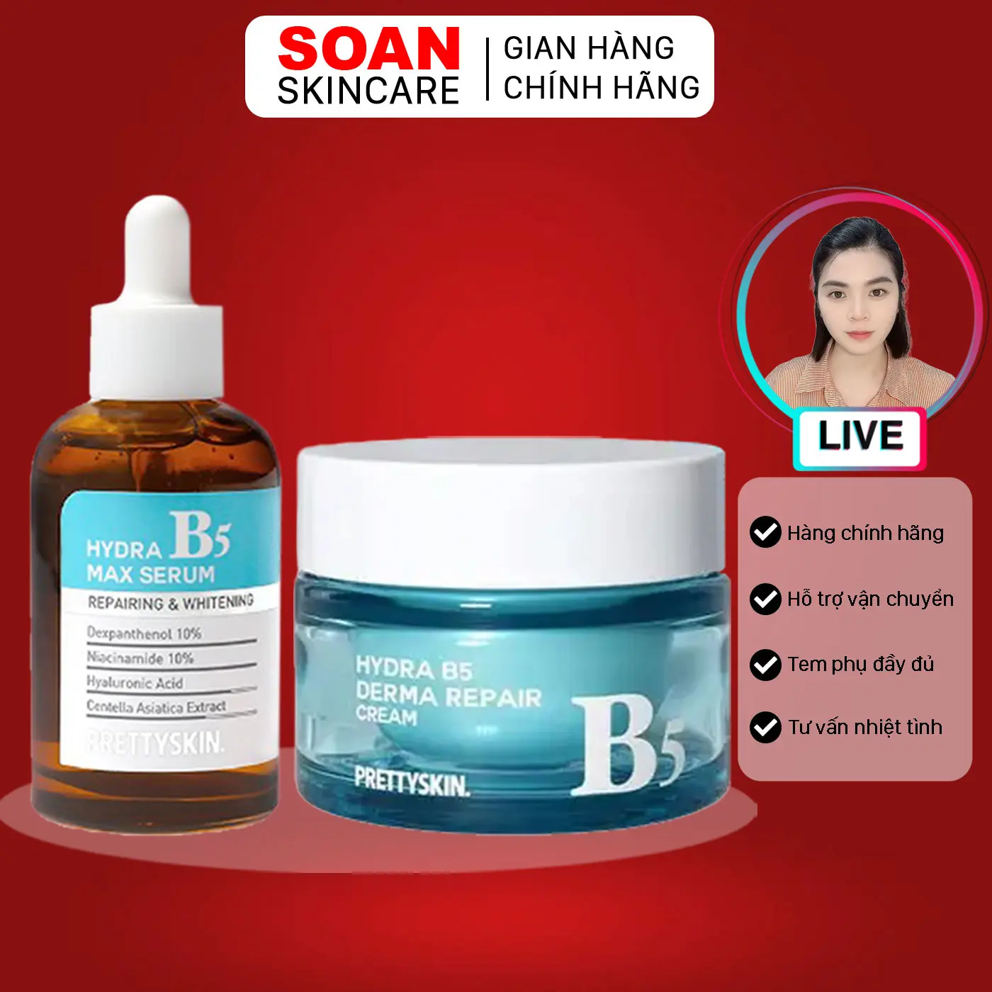 Combo 2 Tinh chất phục hồi dưỡng trắng Hydra B5 Max Serum và Kem dưỡng phục hồi dưỡng trắng Hydra B5 Derma Repair Cream Skincare Son