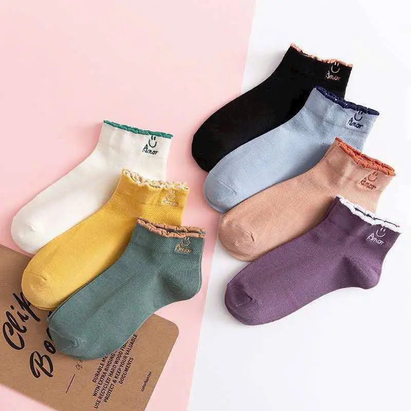 Set 10 đôI tất , vớ cổ ngắn phối viền mặt cười Amor mềm mịn , thoáng khí M30 0