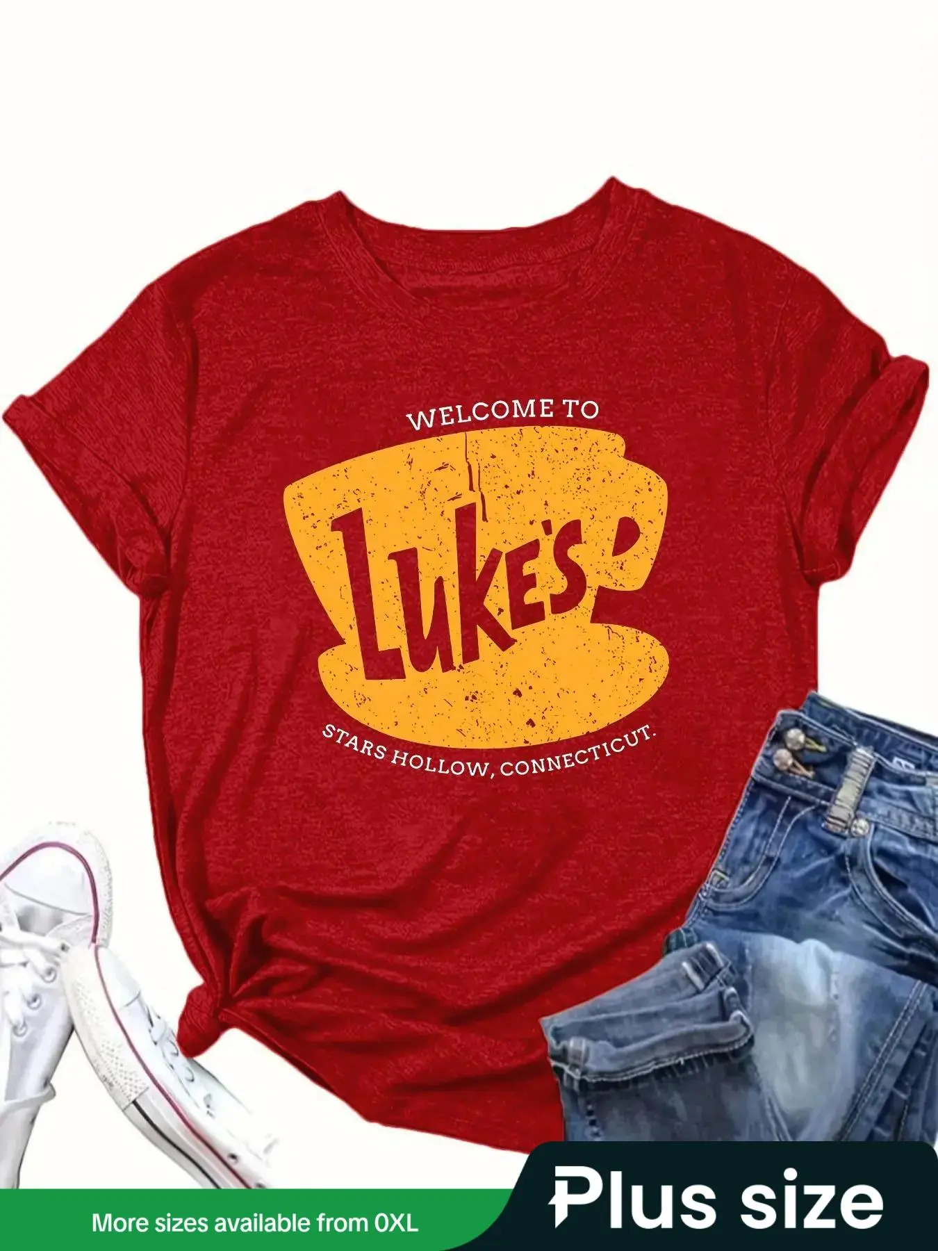 【Plus Size】 Letter Print Round Neck Tee, Casual Short Sleeve T-shirt for Summer, Women's Plus Clothing for Daily Wear