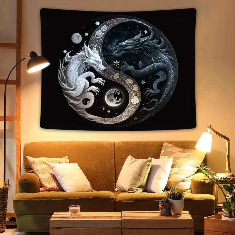 Yin and Yang Symbol Dragon Pattern Tapestry, Wall Hanging Decor for Home Living Room Bedroom 4