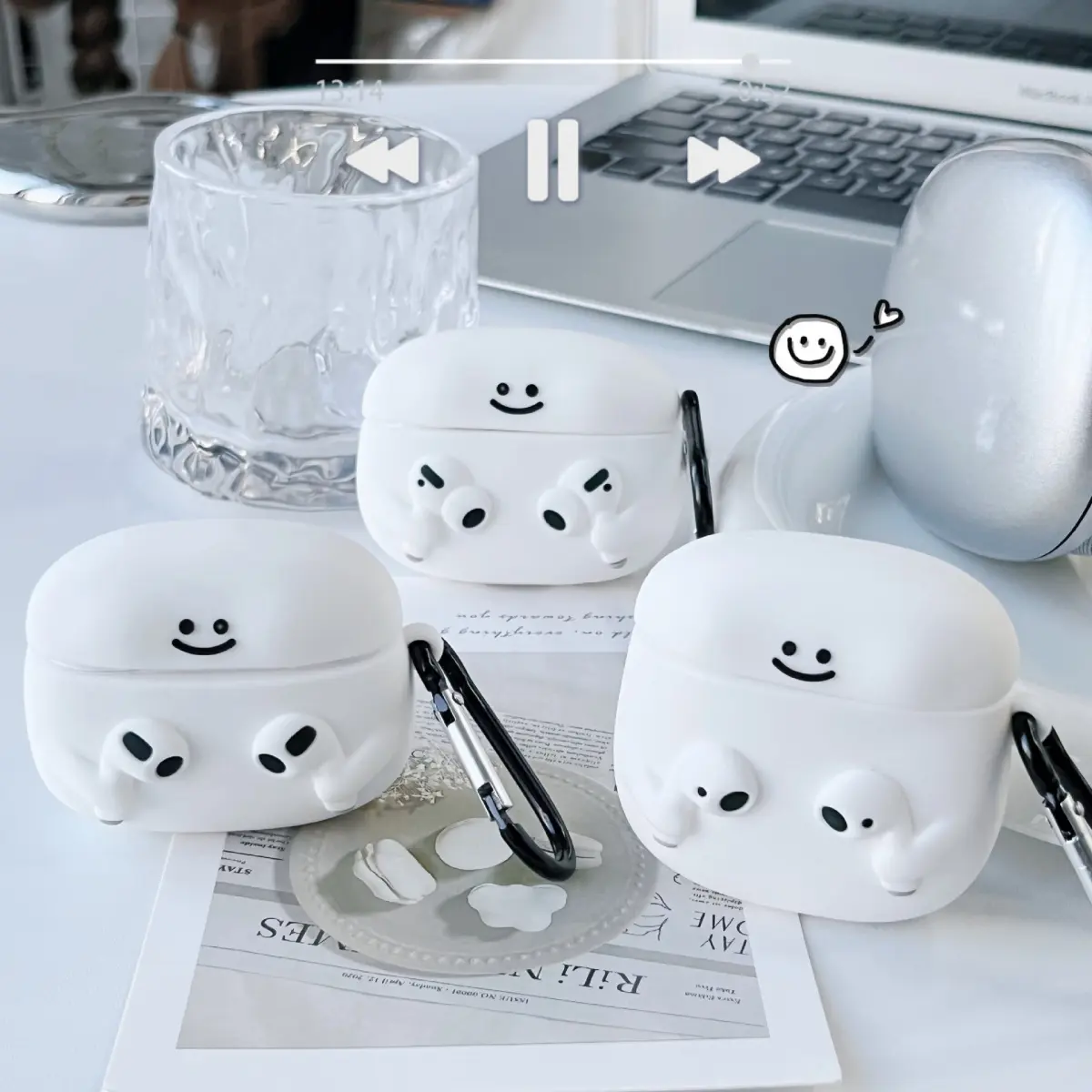 Cartoon Facial Expression Handheld Earphone Sleeves AirPods Pro Bluetooth Headset Protective Cover 1/2/3 Generation Silicone Soft Applicable Wireless Protection