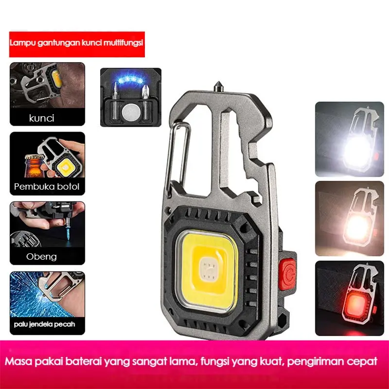 Gantungan Kunci Magnet Cahaya Kuat Lampu LED Obeng Multifungsi Senter Portabel Tipe-C Pengisi Daya Darurat Penerangan Luar Ruangan Baterai