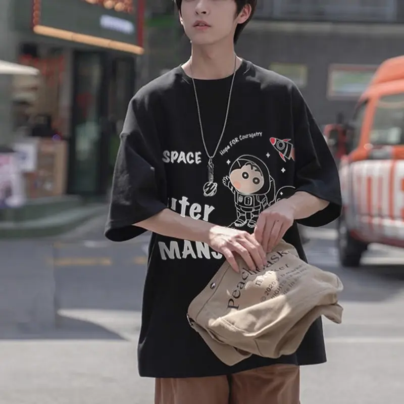 phong cách năng động ÁThun Nam Nữ Form Rộng Tay Lỡ Unisex ÁPhông Cổ Tròn Basic Overisze SHIN SPACE mới nhất 2023 Menswear Cotton Á Áo 1